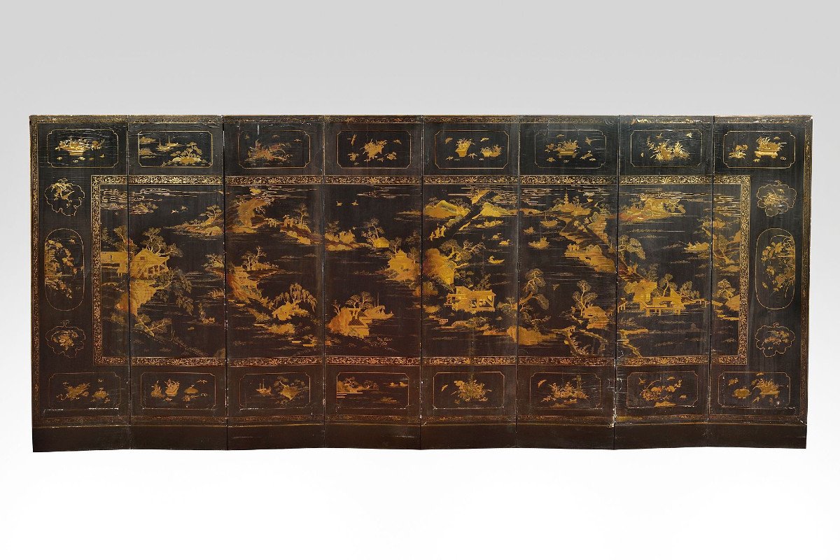 Very Large Eight Wing Screen In Coromandel Lacquer, China, Quing, Late 18th, Early 19th-photo-4