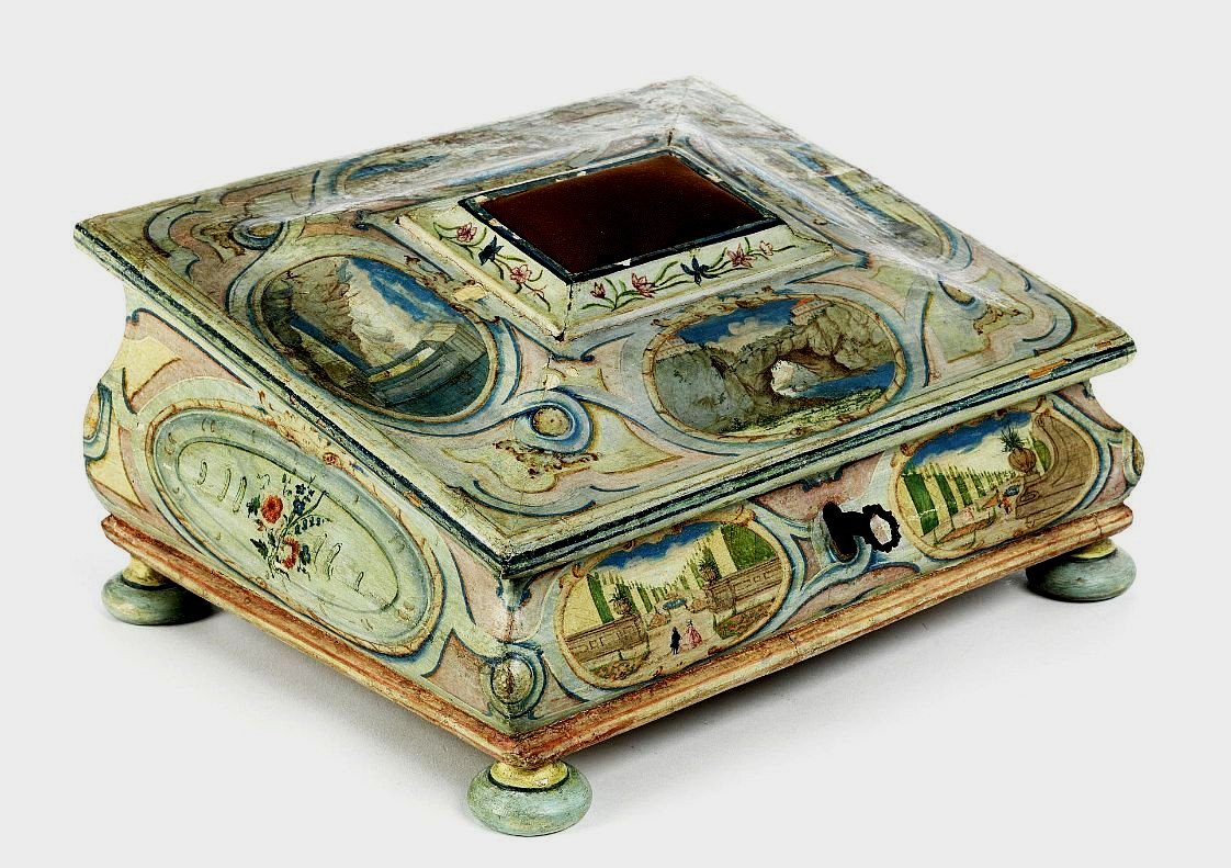 Rare Cassette à coudre Peinte Avec Des Vedutes Architecturales, Venice Vers 1760