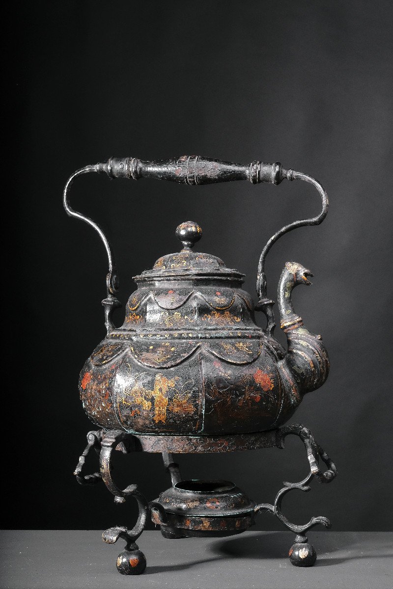 Painted Sheet Metal Teapot With Warmer, England 1st Half Of The 18th Century-photo-3