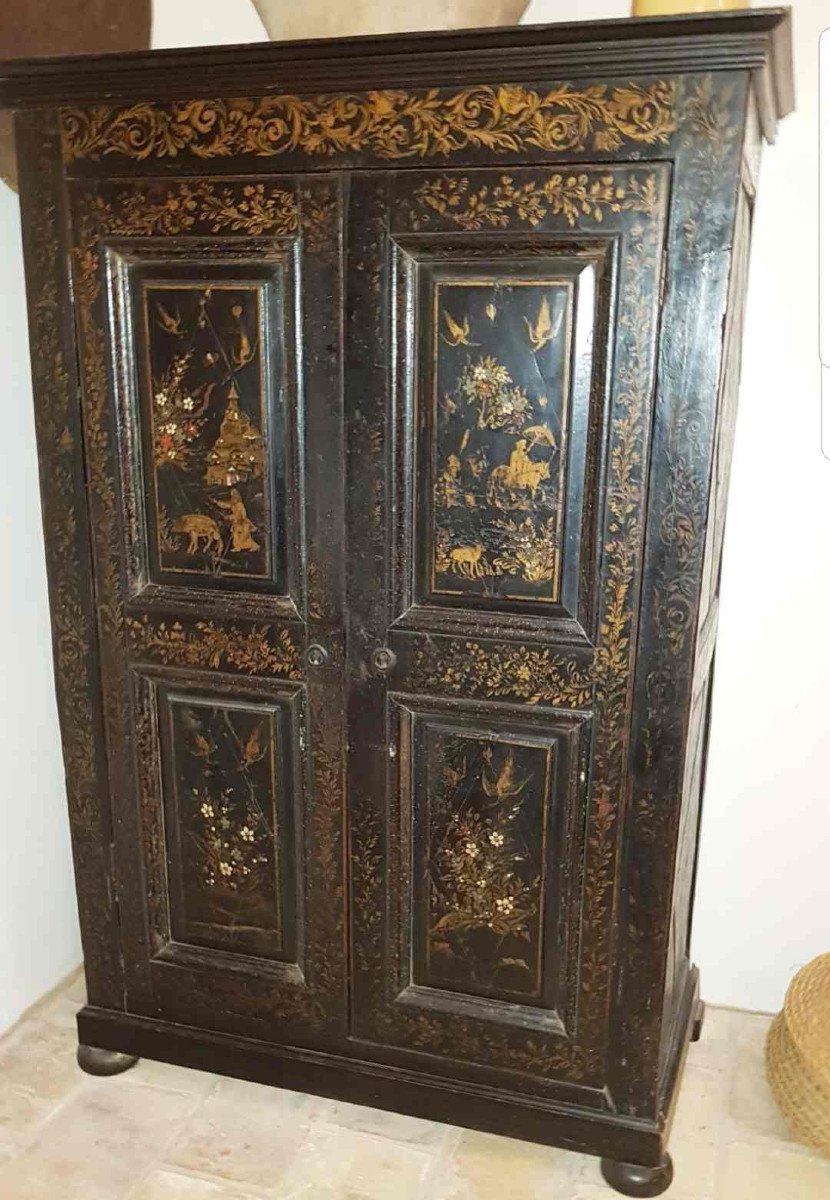 Small Chinese Lacquer Cabinet, Southern France, Early 19th Century-photo-4