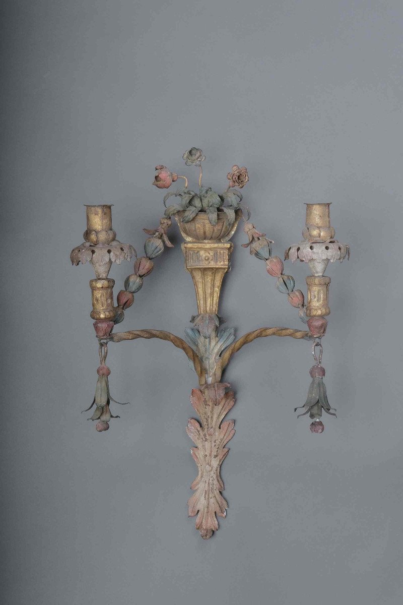 Importante Paire Des Appliques En Fer Forgé Et Peint, Veneto Ca. 1780 -photo-2