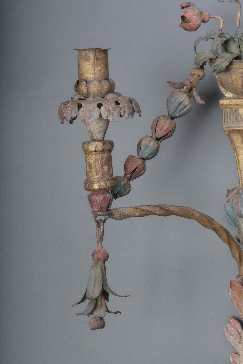 Importante Paire Des Appliques En Fer Forgé Et Peint, Veneto Ca. 1780 -photo-1