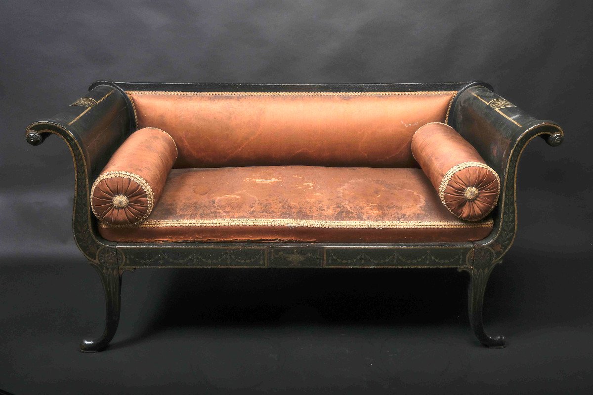 Beautiful Bench Finely Painted In Grisaille, Northern Europe, Early 19th C-photo-4