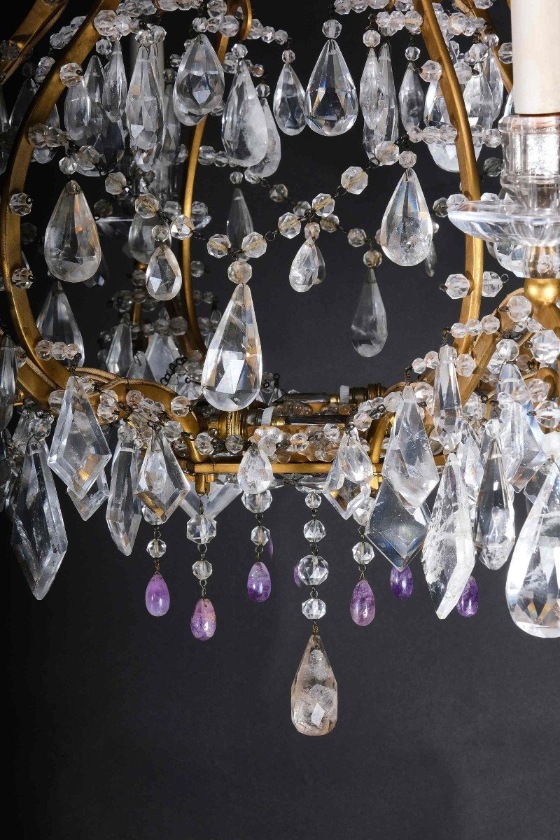 Very Beautiful Italian Rock Crystal And Amethyst Chandelier, Piedmont 19th-photo-3