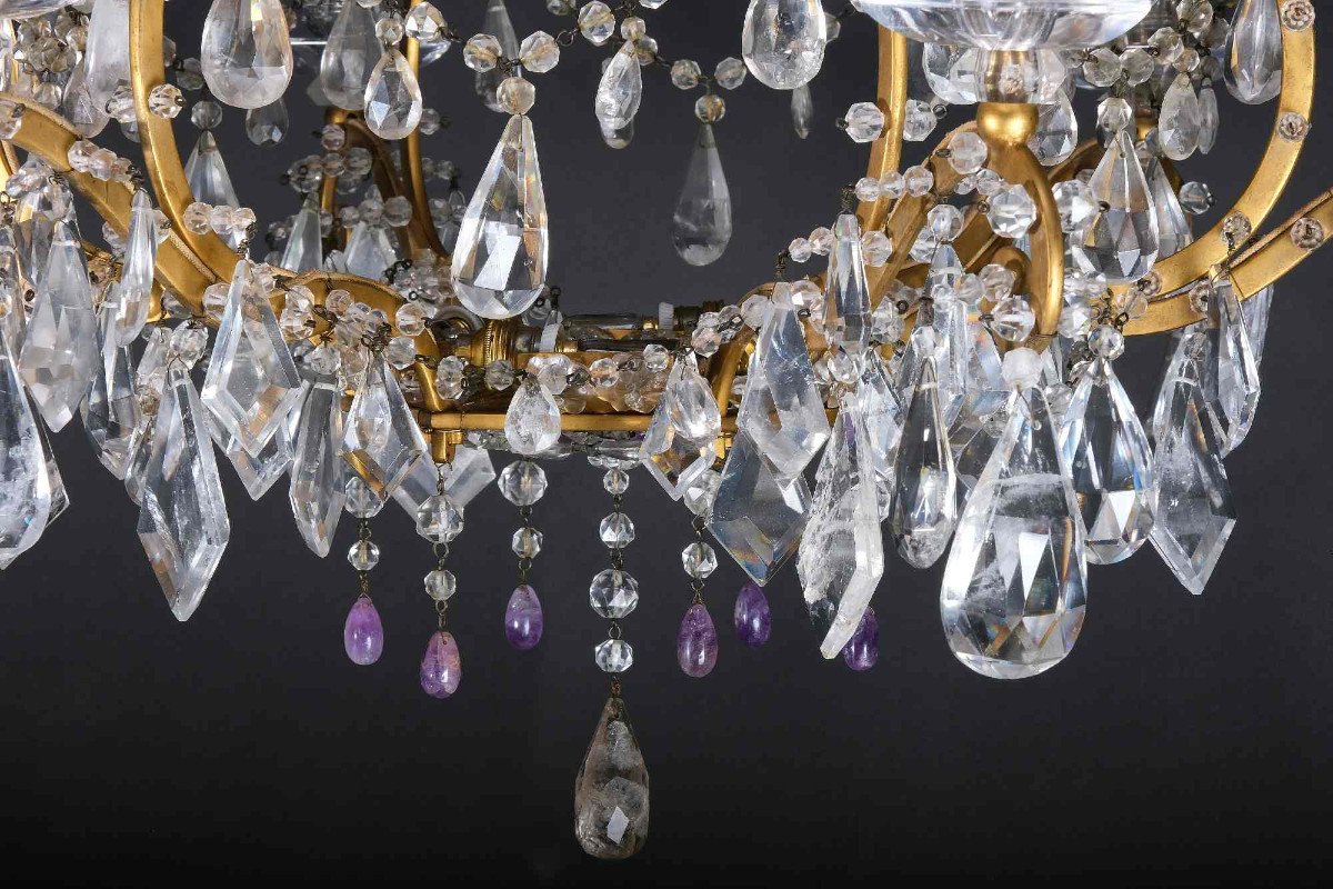 Very Beautiful Italian Rock Crystal And Amethyst Chandelier, Piedmont 19th-photo-3