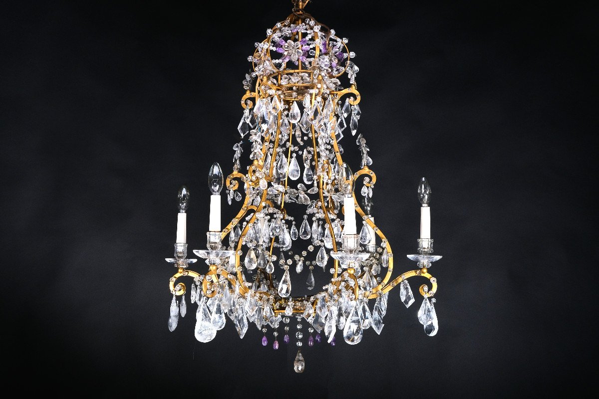 Very Beautiful Italian Rock Crystal And Amethyst Chandelier, Piedmont 19th