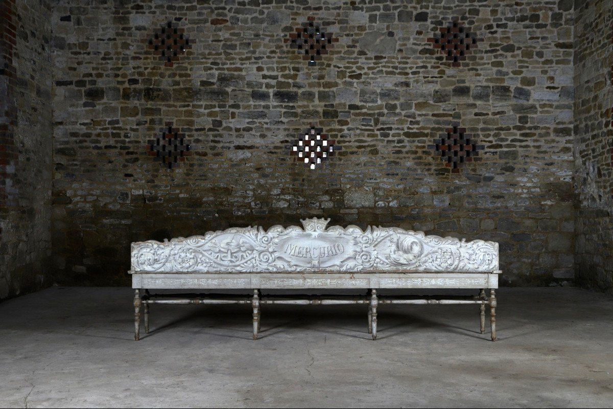 Pair Of Benches From Villa Suvera With Coat Of Arms Of The Lucchesi Palli Family, Siena, 1847-photo-4