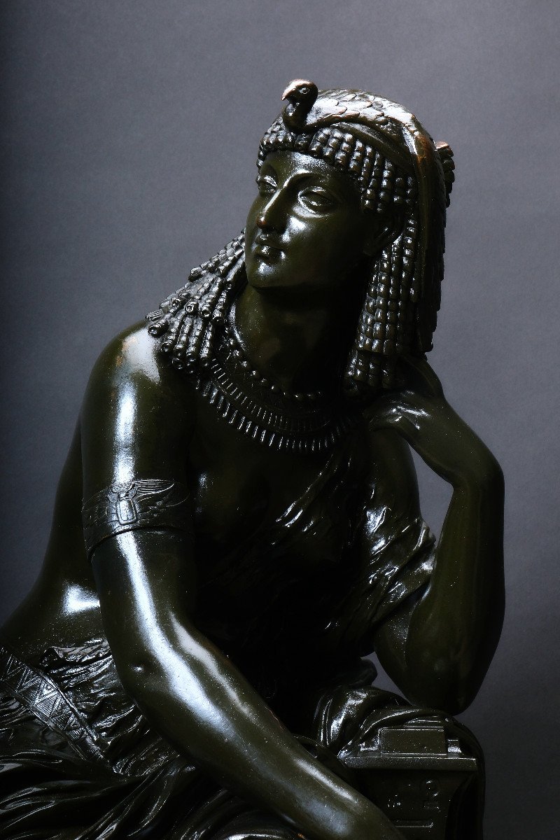 Large Patinated Bronze Statue Of Cleopatra, Attr. Mathurin Moreau (1822 Dijon - 1912 Paris)-photo-2