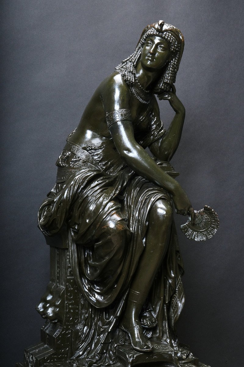 Large Patinated Bronze Statue Of Cleopatra, Attr. Mathurin Moreau (1822 Dijon - 1912 Paris)