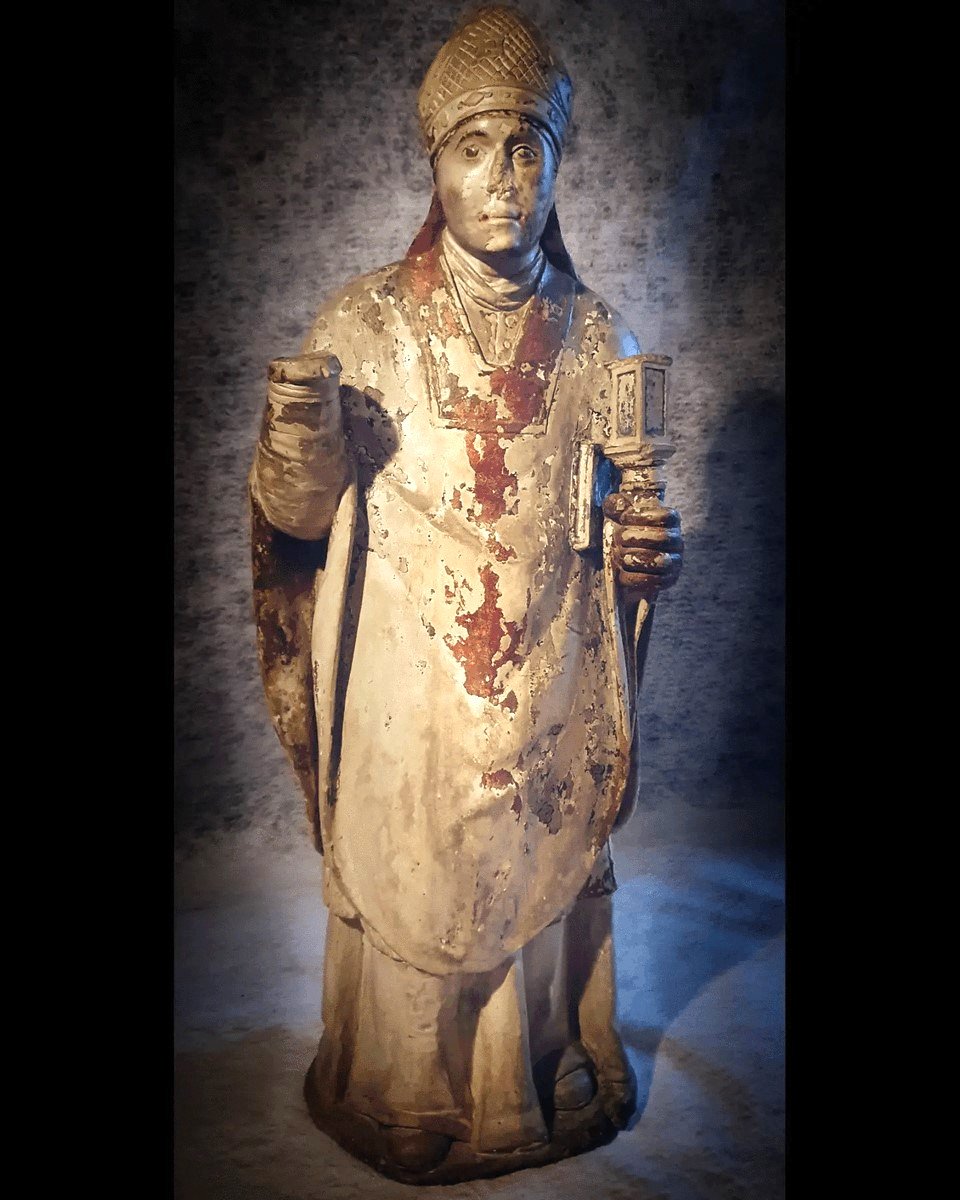 Saint Bishop, Limestone With Remains Of Old Paint, South Of France 17th Century