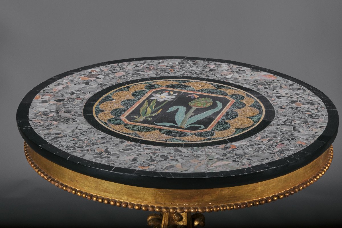 Carved And Gilded Pedestal Table With A Hard Stone Top, Rome Circa 1840-photo-1