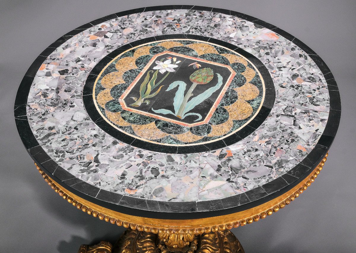 Carved And Gilded Pedestal Table With A Hard Stone Top, Rome Circa 1840-photo-2