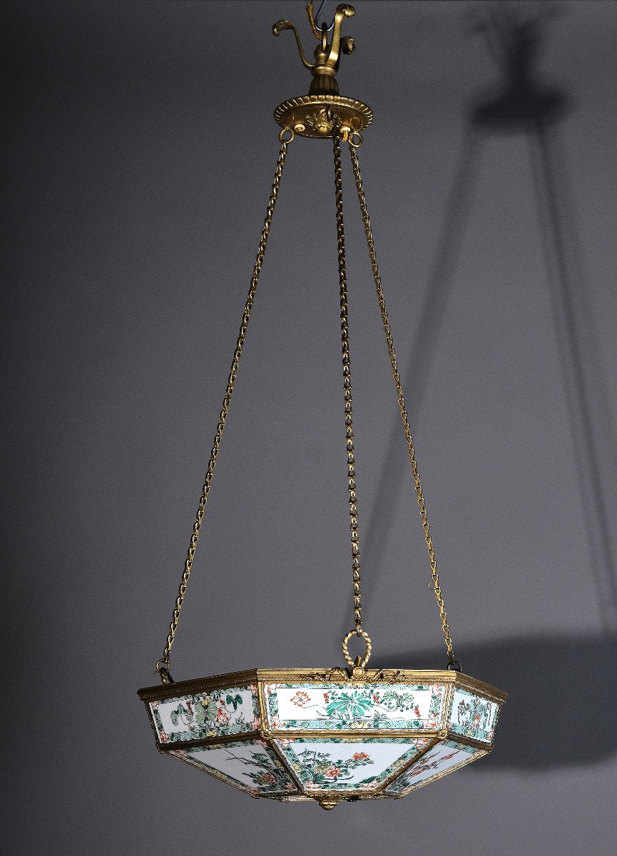 Rare Lampe En Porcelaine De Chine  Avec Monture En Bronze Charles X, Paris, Début 19e S-photo-2