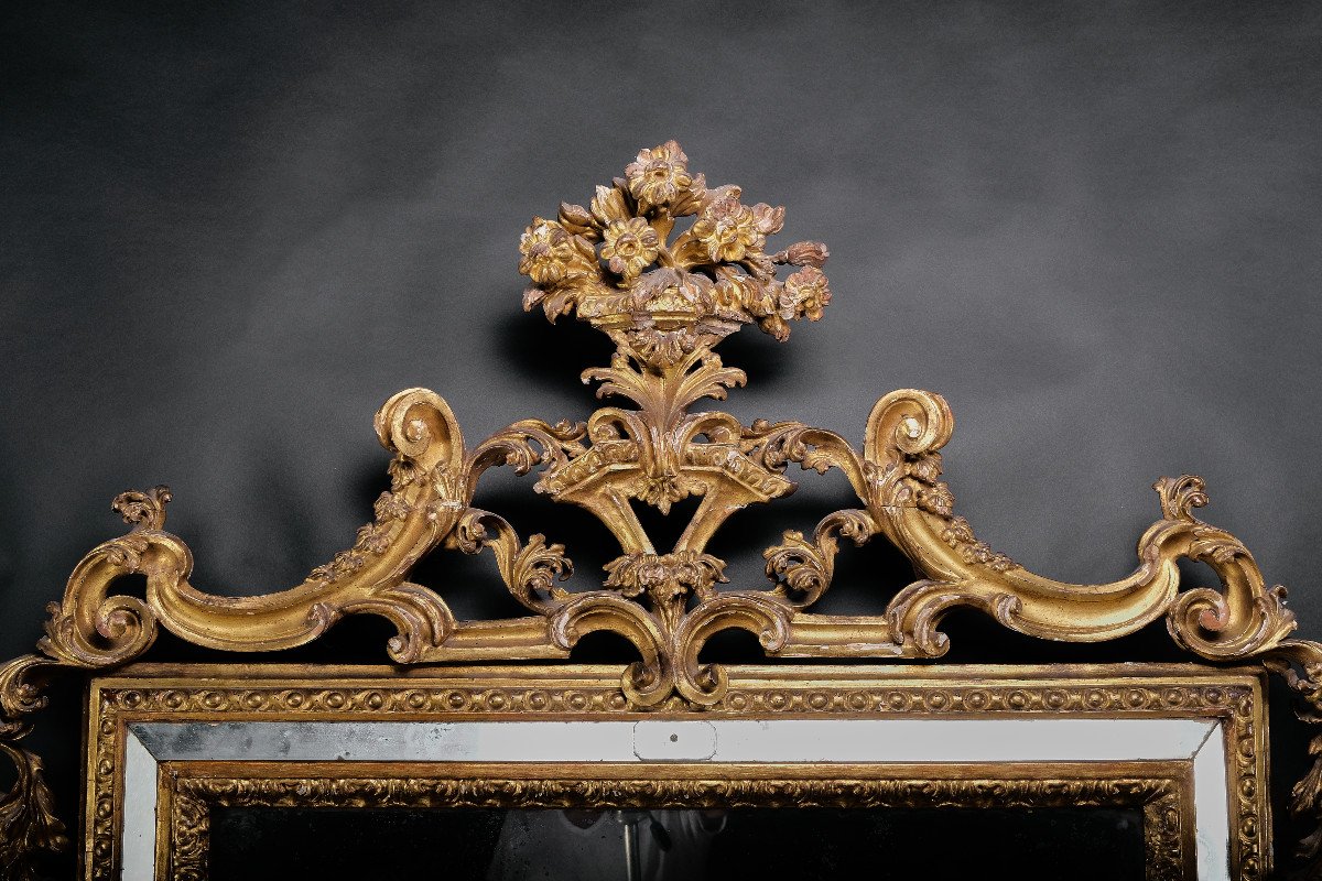 Important Mirroir Sculpté Et Doré d'Epoque Louis XVI, Lombardie 1780-photo-2