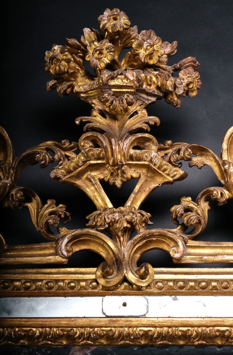 Important Mirroir Sculpté Et Doré d'Epoque Louis XVI, Lombardie 1780-photo-1