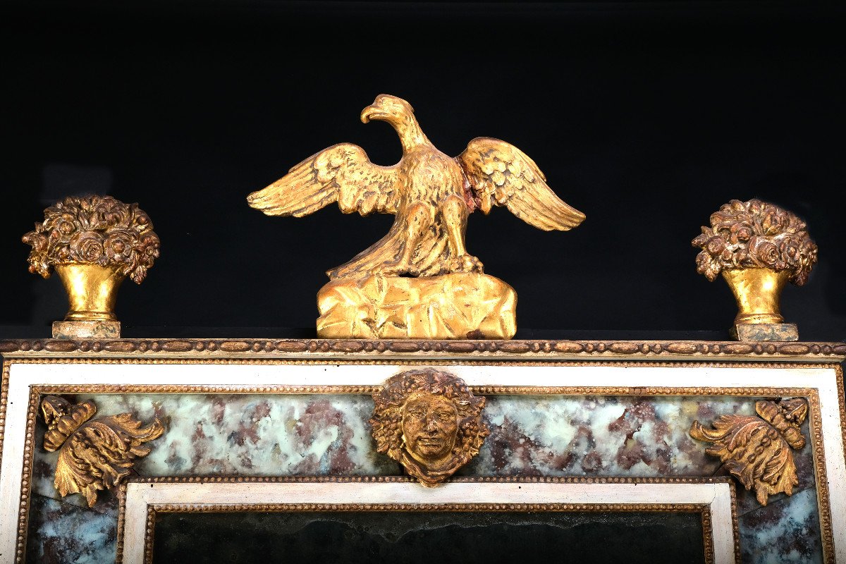 Grand Miroir Neoclassique Sculpté Et églomisé, Lucca Vers 1800-photo-1