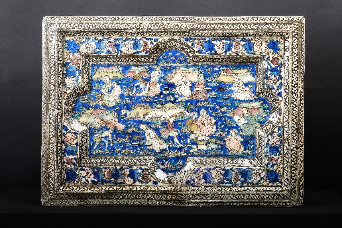 Large Pottery Tile In Deep Relief Under Qajar Glaze, Circa 1880