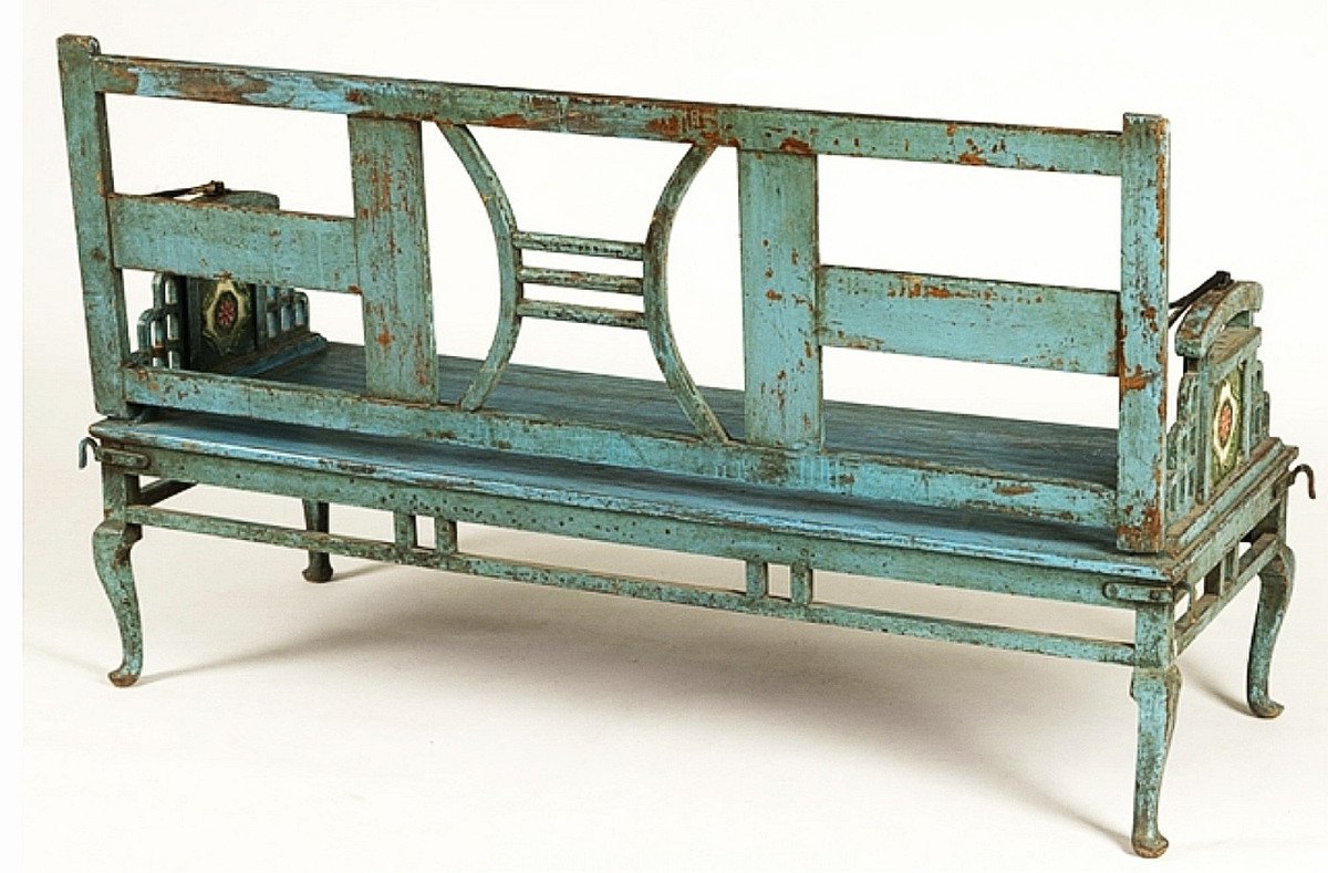 Blue Painted Garden Bench, Indie Late 19th Century -photo-4