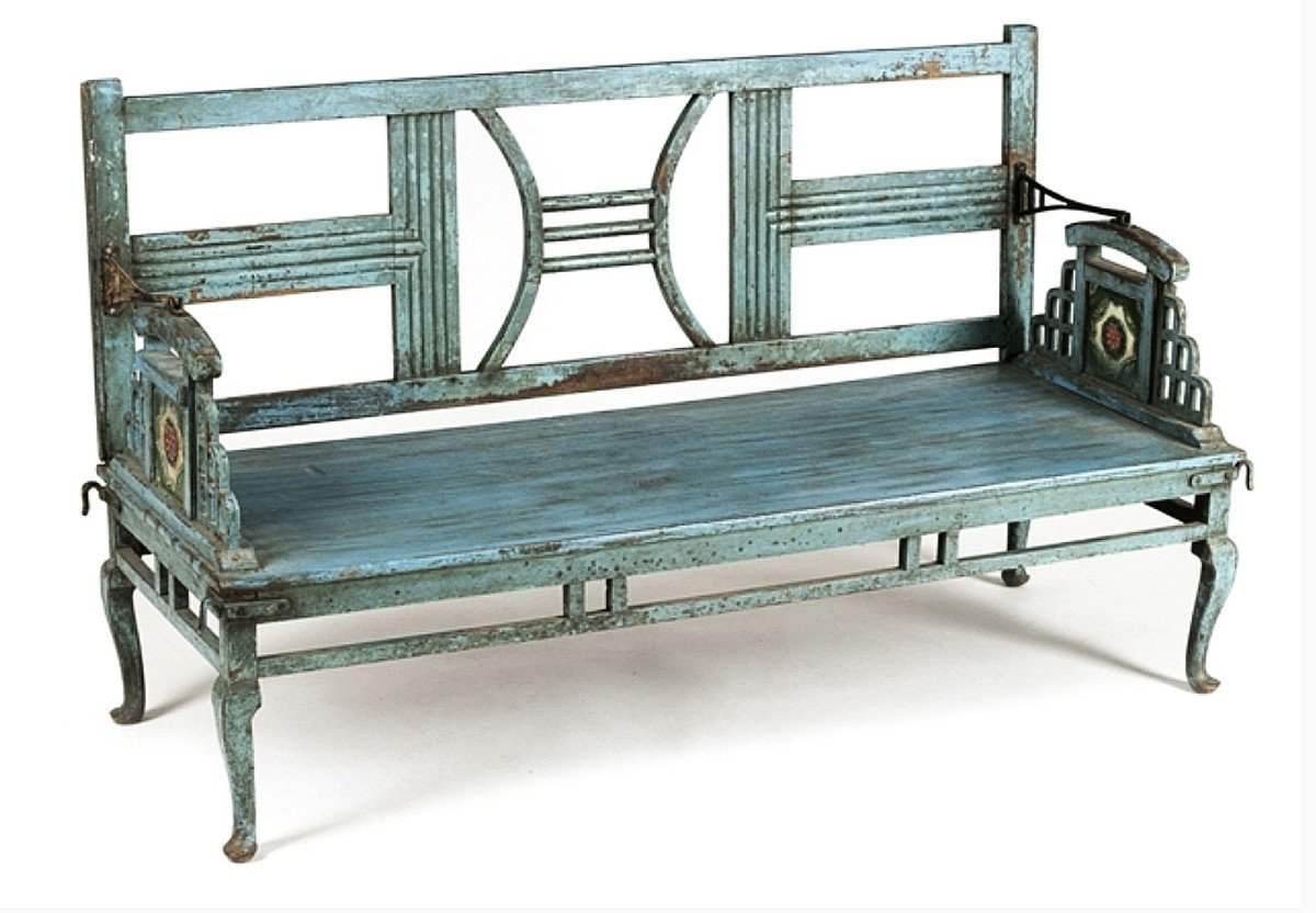 Blue Painted Garden Bench, Indie Late 19th Century 