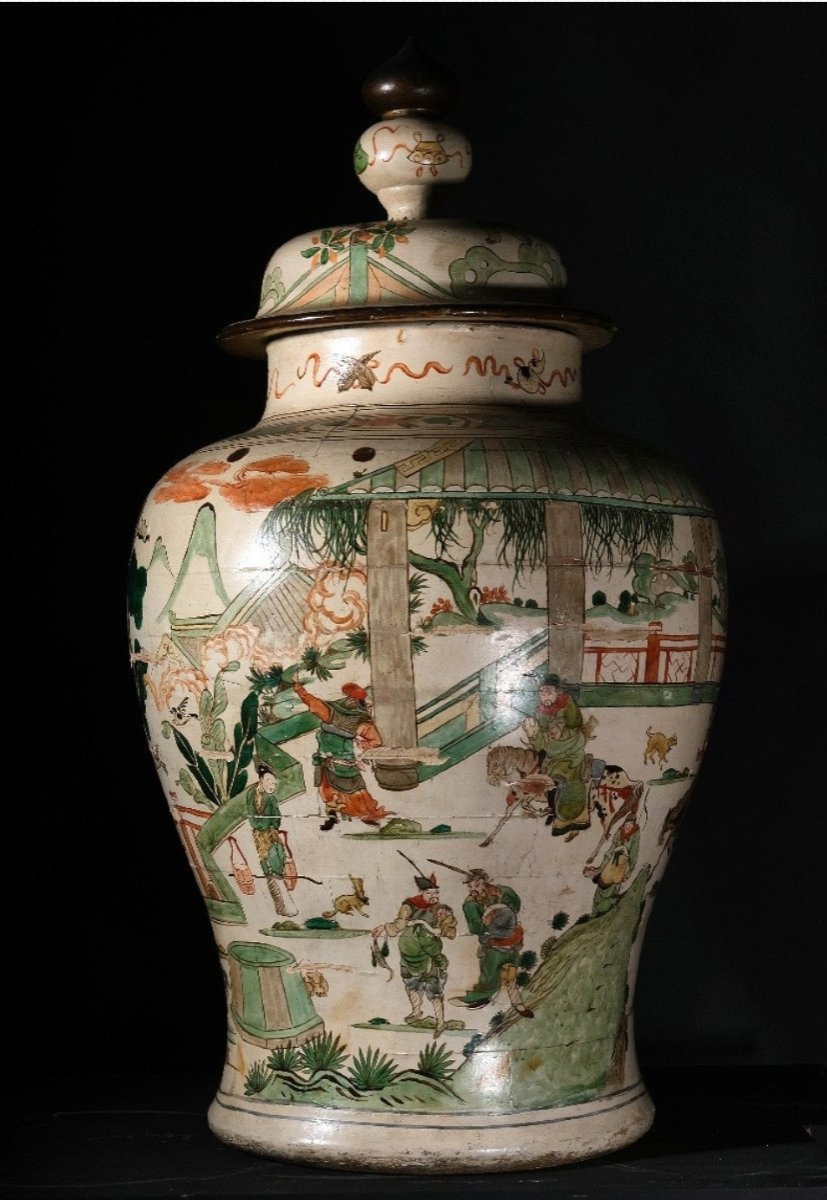 Pair Of Large Wooden Vases With Chinese Lacquer Decoration "famille Vert", Piedmont 19th-photo-3