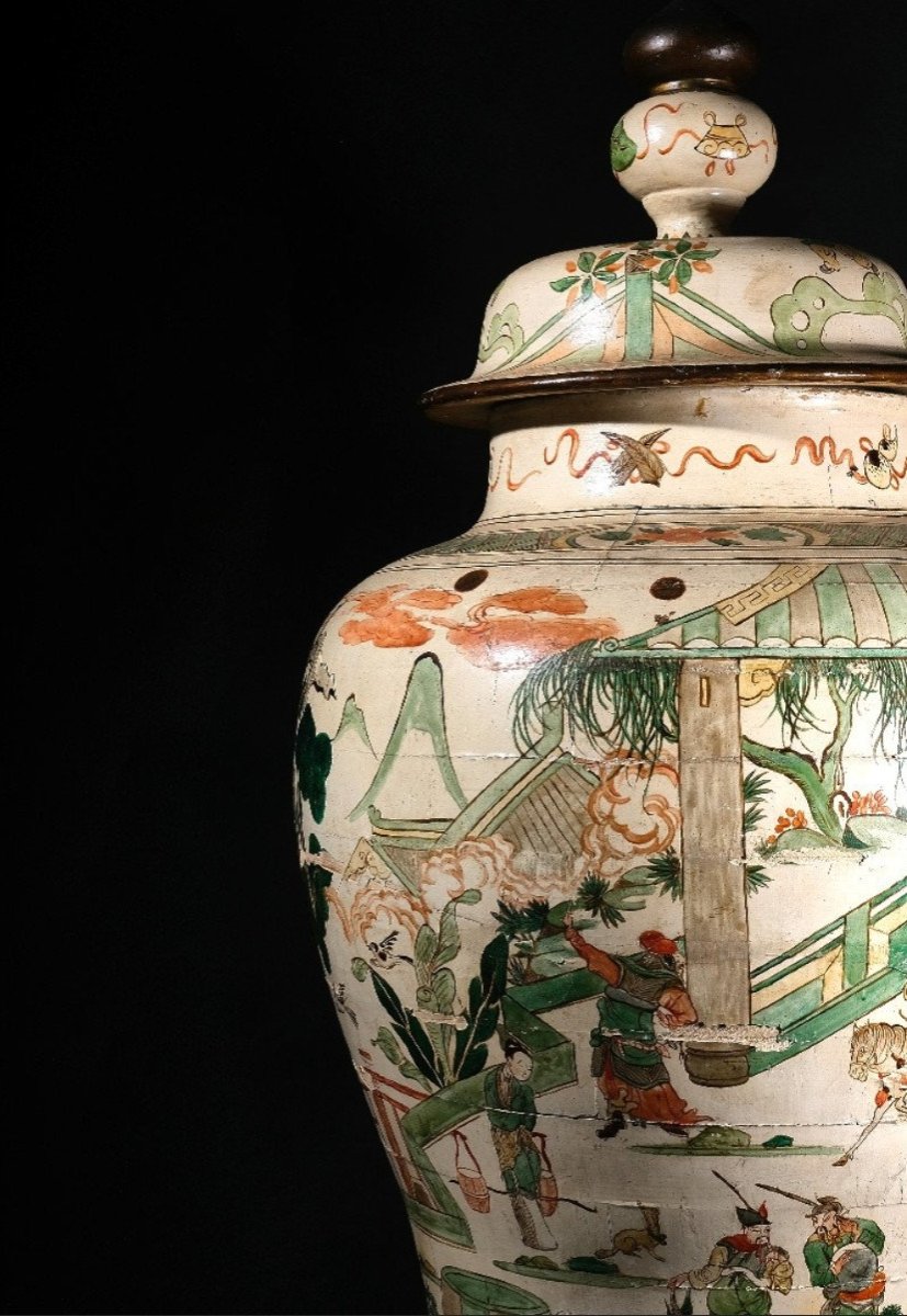 Pair Of Large Wooden Vases With Chinese Lacquer Decoration "famille Vert", Piedmont 19th-photo-3