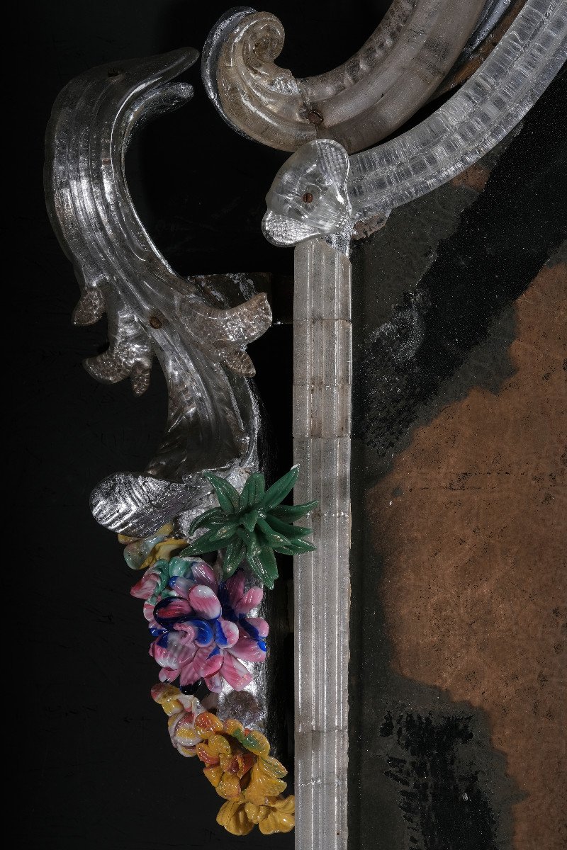 Pair Of Extremely Rare Murano Mirrors With Flowers, Murano Circa 1730-photo-5