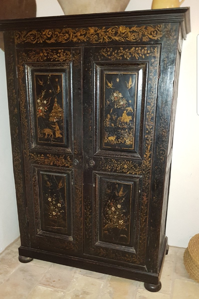 Small Chinese Lacquer Cabinet, Southern France, Early 19th Century-photo-2