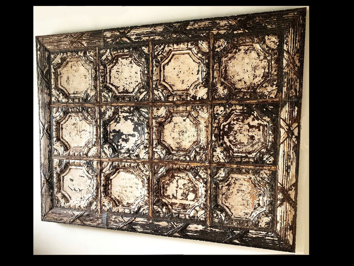 Very Large Patinated Iron Sheet Wall Panel, England Late 19th Century