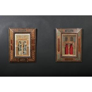 Rafael Rus, Pair Of "fakate Alhambra Models", Polychromed Stucco Plaque, Early 20th Century