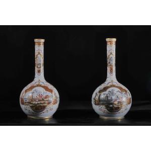 Pair Of Bottle Vases, Underglaze Mark "augustus Rex", Probably Saxony 19th