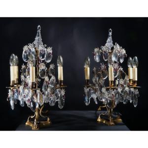 Pair Of Crystal Girandoles, Gilt Bronze, Maison Bagués, Circa 1930