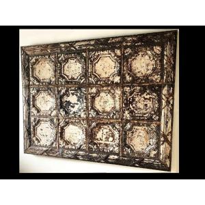 Very Large Patinated Iron Sheet Wall Panel, England Late 19th Century