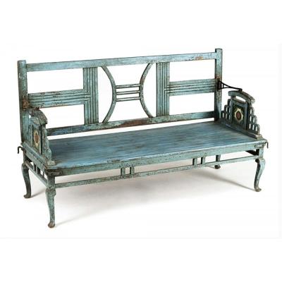 Blue Painted Garden Bench, India Late 19th Century