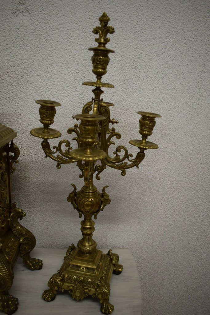 Pendulum And Its Bronze Candelabra-photo-4