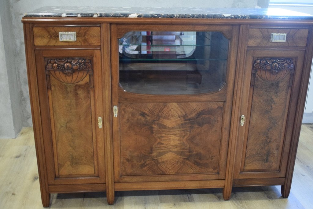 Art Deco Walnut Buffet Serving Bar-photo-3