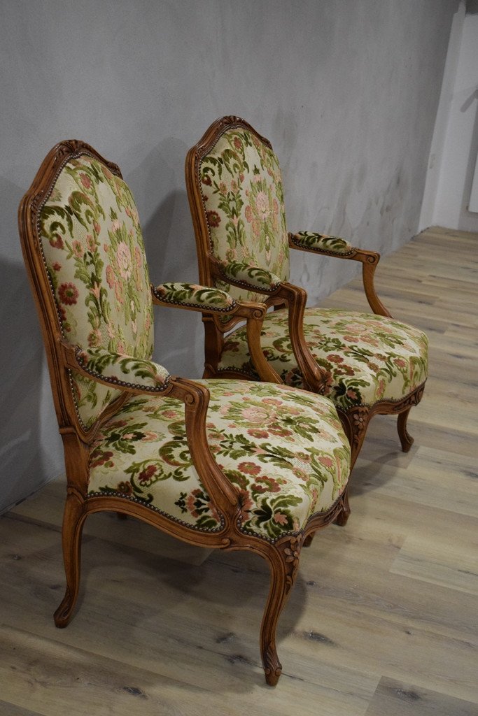 Pair Of Louis XV Armchairs In Walnut-photo-3