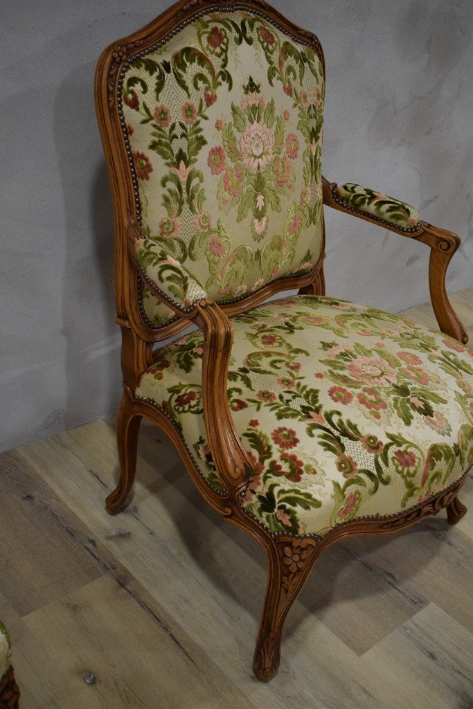 Pair Of Louis XV Armchairs In Walnut-photo-3