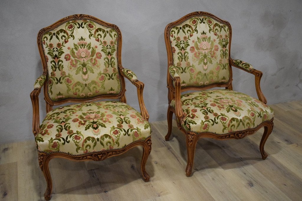 Pair Of Louis XV Armchairs In Walnut-photo-6