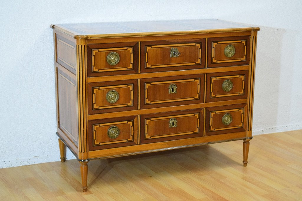 Louis XVI Style Secretary Chest Of Drawers With Marquetry In Various Woods-photo-2