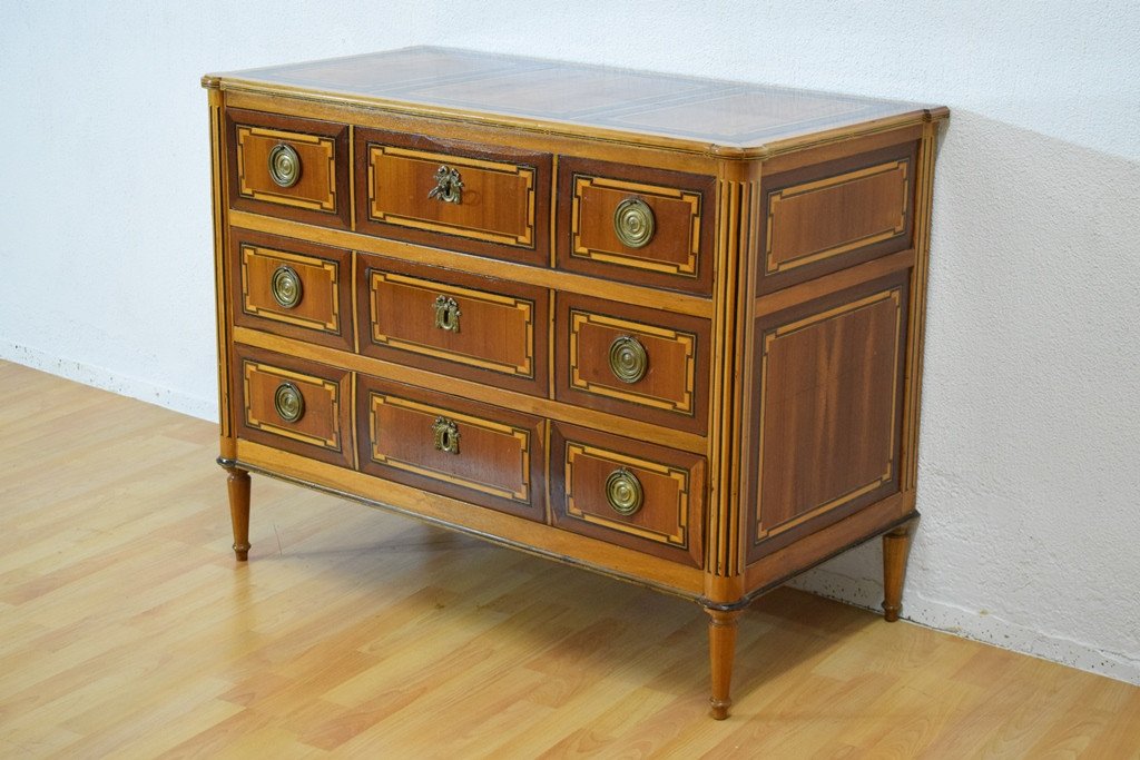 Louis XVI Style Secretary Chest Of Drawers With Marquetry In Various Woods-photo-4