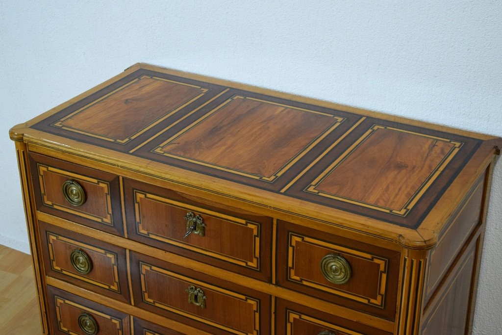 Louis XVI Style Secretary Chest Of Drawers With Marquetry In Various Woods-photo-1