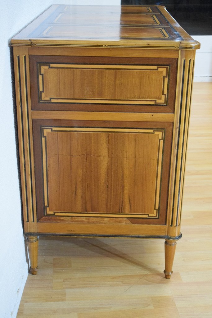 Commode Secrétaire Avec Une Marqueterie En Divers Bois, De Style Louis XVI-photo-3