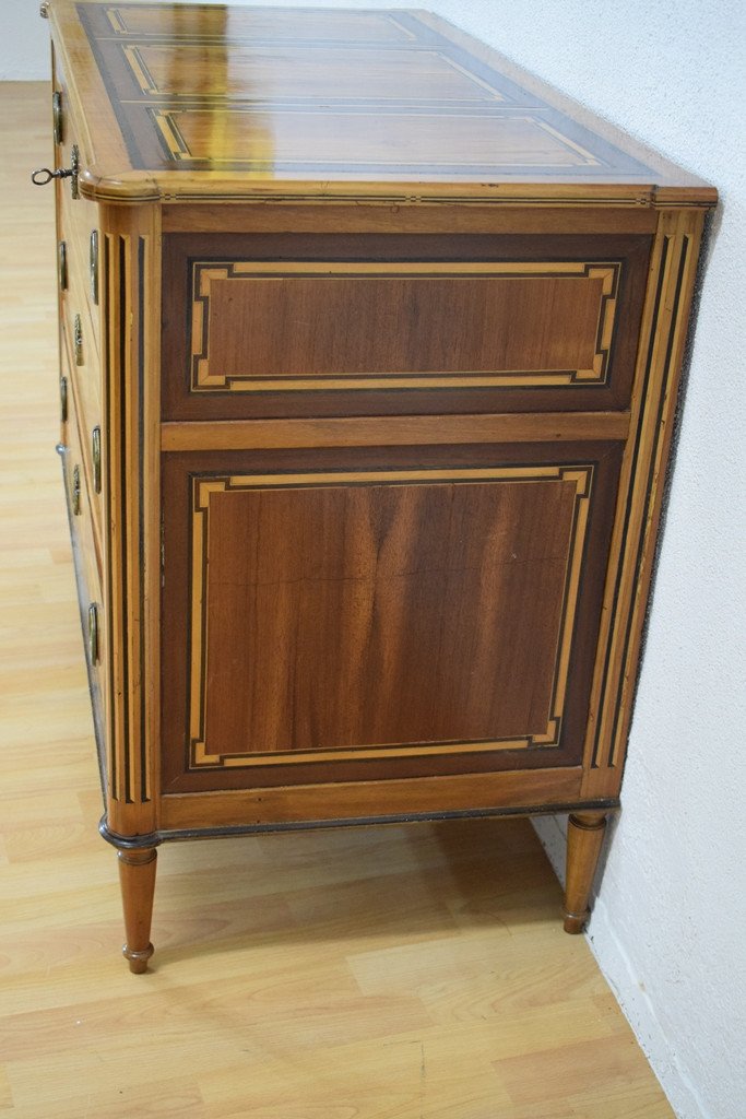 Louis XVI Style Secretary Chest Of Drawers With Marquetry In Various Woods-photo-4