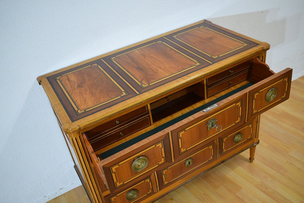 Louis XVI Style Secretary Chest Of Drawers With Marquetry In Various Woods-photo-5