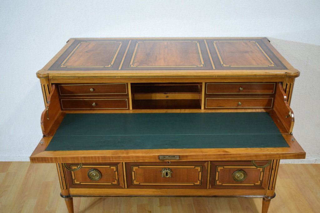 Louis XVI Style Secretary Chest Of Drawers With Marquetry In Various Woods-photo-6