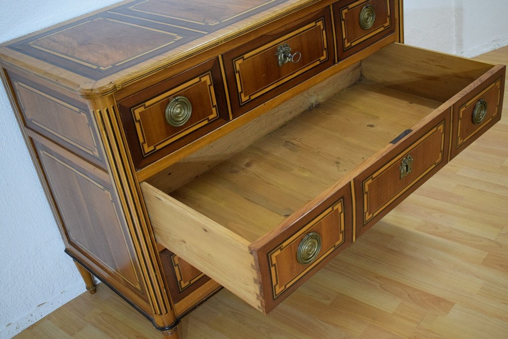 Louis XVI Style Secretary Chest Of Drawers With Marquetry In Various Woods-photo-7