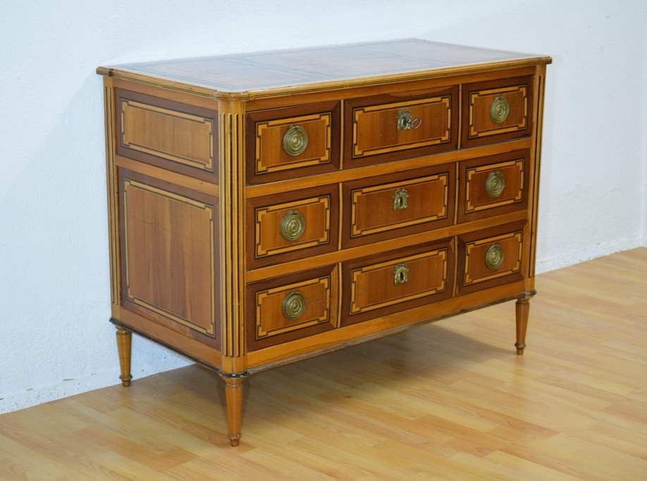 Louis XVI Style Secretary Chest Of Drawers With Marquetry In Various Woods