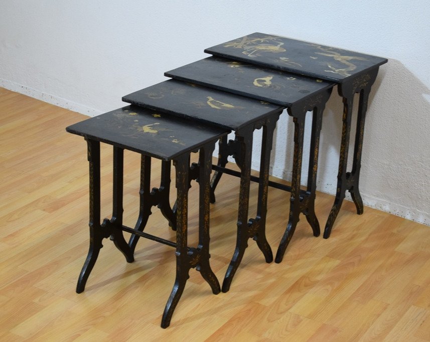 Set Of 4 Nesting Tables In Chinese Lacquer. Napoleon III Period-photo-2