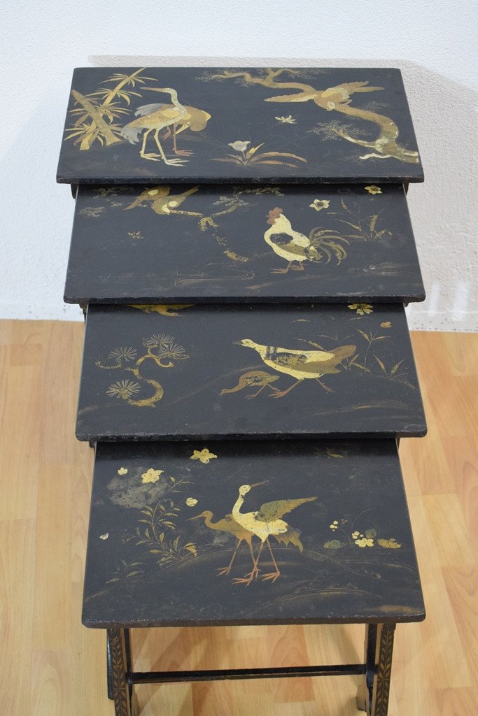 Set Of 4 Nesting Tables In Chinese Lacquer. Napoleon III Period-photo-3