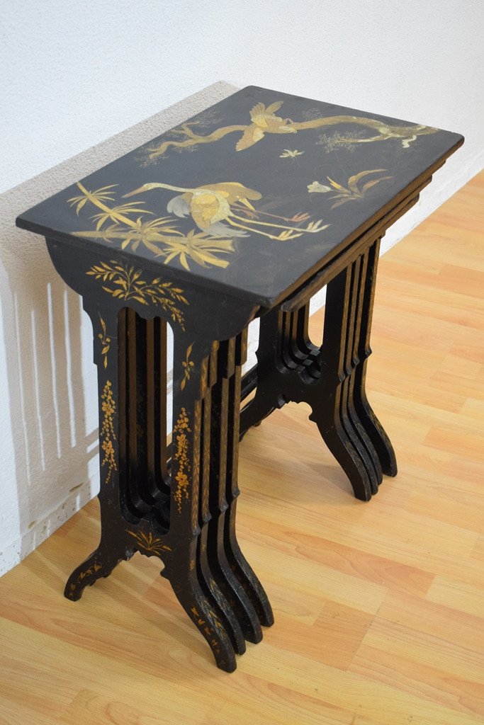 Set Of 4 Nesting Tables In Chinese Lacquer. Napoleon III Period-photo-4